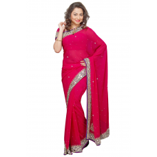 Splendid Magenta Colored Stone Worked Chiffon Saree